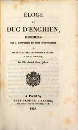 Éloge de Louis-Antoine-Henri de Bourbon Condé, Duc d'Enghien
