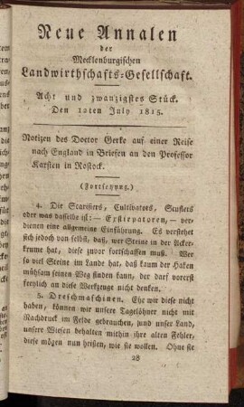 Acht und zwanzigstes Stück. Den 12ten July 1815.