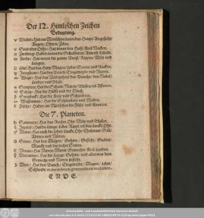 Der 12. Himlischen Zeichen Bedeutung.