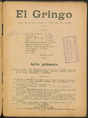 El gringo : drama en tres actos, original