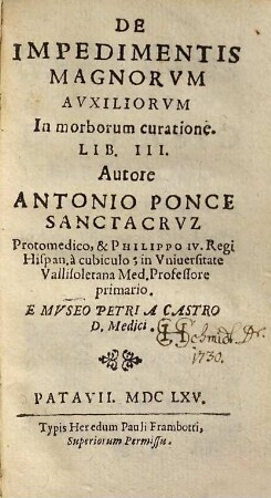 De impedimentis magnorvm avxiliorvm in morborum curatione : lib. III