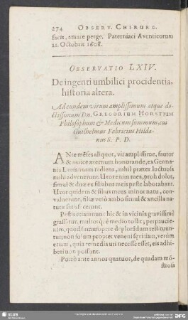 Observatio LXIV. De ingenti umbilici procidentia, historia altera