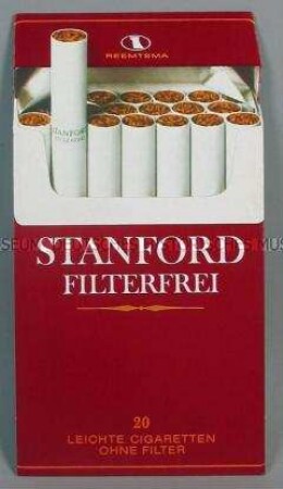 Werbeschild mit Werbeaufdruck für "STANFORD FILTERFREI"-Zigaretten (Motiv: Zigarettenschachtel)