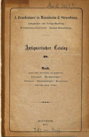 Antiquarischer Catalog, 28. 1877