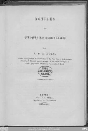 Notices sur quelques manuscrits arabes