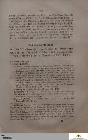 16. Graffschaft der Grafen und Pfalzgrafen von Tübingen sämmtlicher Linien