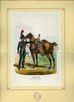 Uniformdarstellung, Ordonnanz-Offizier des Kaisers, Frankreich, 1804. Aus: Bellangé: Die Soldaten der französischen Republik und des Kaiserreichs.