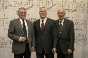 Prof. Jürgen Hering, ehemaliger Generaldirektor der SLUB, Dr. Thomas Bürger und Prof. Dr. Günter Gattermann