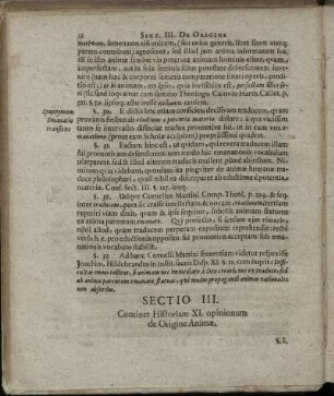 Sectio III. Continet Historiam XI. opinionum de Origine Animæ.