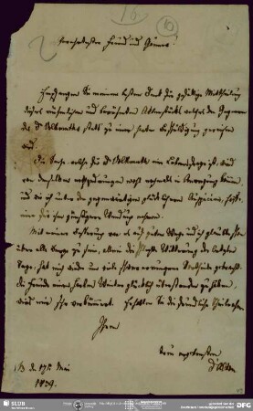Eigenh. Brief von Eduard d' Alton an August Wilhelm von Schlegel, Bonn, 17.05.1839