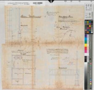 Vorhelm (Ahlen) Grube Frigge Maschinen- und Schachtgebäude Grundriß, Schnitte, Lageplan 1889 1 : 50/2500 61 x 16 kol. Zeichnung Bergämter Nr. 5366