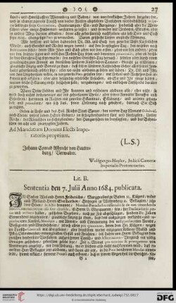 Lit. B. Sententia den 7.Julii Anno 1684. publicata