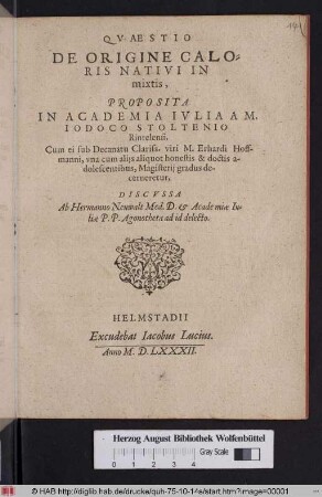 Qvaestio De Origine Caloris Nativi In mixtis