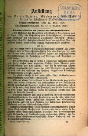 Bayerisches Wehrverfassungs-Gesetz : in Wirksamkeit getreten am 1. Februar 1868 ; nebst Inhaltsverzeichniß, Sachregister und Anmerkungen. 11, Anstellung von Unteroffizieren, Gendarmen ...