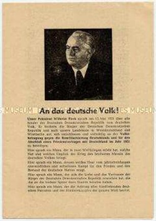 Sonderdruck der Rundfunkrede von Pieck zur Volksbefragung für Friedensvertrag, gegen Remilitarisierung
