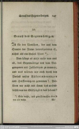 22. Genuß des Gegenwärtigen