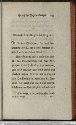 22. Genuß des Gegenwärtigen