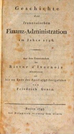 Geschichte der französischen Finanz-Administration im Jahre 1796