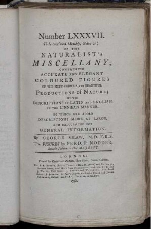 Number LXXXVII. of the Naturalist's Miscellany.