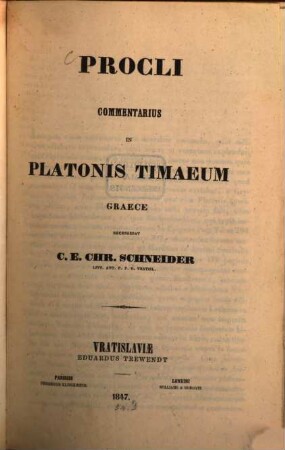 Procli Commentarius in Platonis Timaeum