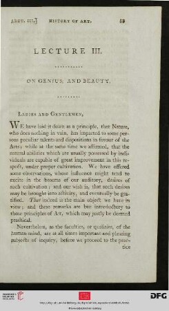 Lecture III: On Genius, and Beauty