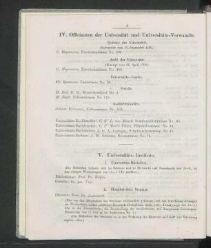 IV. Officianten der Universität und Universitäts-Verwandte.