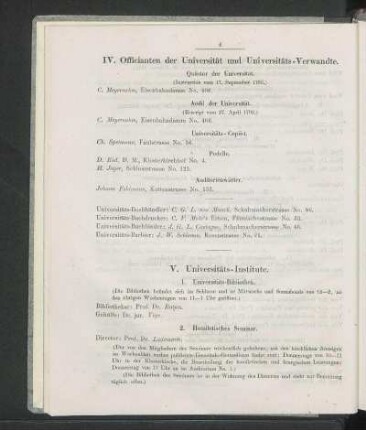 IV. Officianten der Universität und Universitäts-Verwandte.