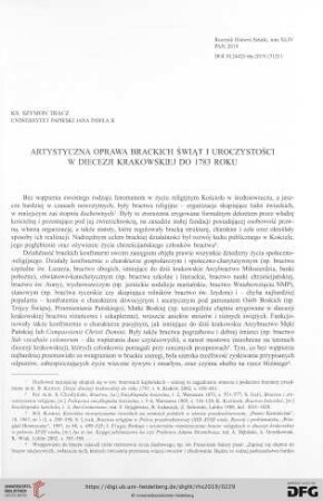 Artystyczna oprawa brackich świąt i uroczystości w diecezji krakowskiej do 1783 roku