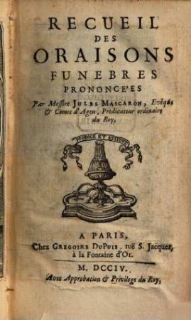 Recueil des oraisons funebres