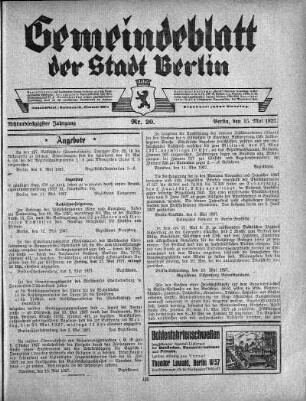 1927,20: Nr. 20, 15. Mai 1927