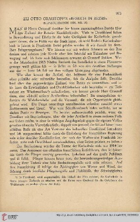 Neue Folge 31 = Jahrgang 55: Zu Otto Grautoff`s "Besuch in Reims"