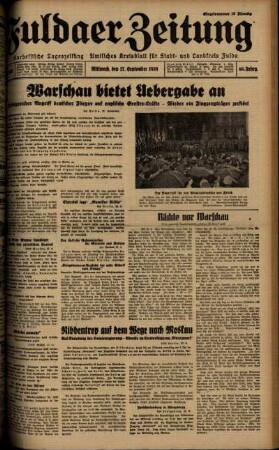 Ausgabe vom Mittwoch, den 27. September 1939.