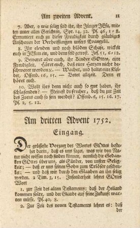 Am dritten Advent 1752
