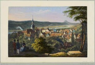 Schandau (Bad Schandau) in der Sächsischen Schweiz, Blick von Nordosten auf den Ort und das Elbtal, im Hintergrund der Lilienstein
