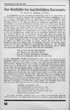 Zur Geschichte des saarländischen Karnevals