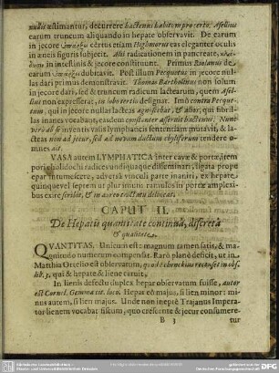 Caput II. De Hepatis quantitate continuâ, discretâ & qualitate