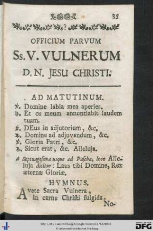 Officium Parvum Ss. V. Vulnerum D. N. Jesu Christi.