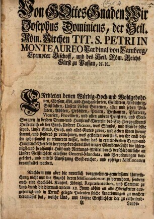 Circular-Schreiben an den Clerus der Diöses Passau die in den Traun- und Haußruck-Vierteln entstandene irrige Glaubenslehre betreffend