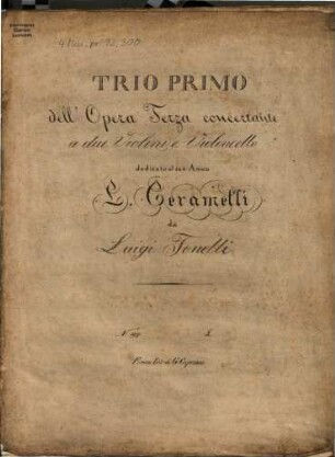 Trio primo dell'opera terza concertante a due violini e violoncello