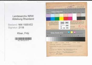 Entnazifizierung Fritz Kloer, geb. 13.11.1897 (Inspektor)