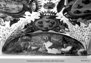 Deckendekoration mit Wappen und historischen Szenen : Szenen aus der Familiengeschichte der Della Gherardesca : Szene nach einer Schlacht(?)