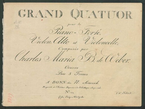 Grand Quatuor pour le Piano-Forté, Violon, Alto et Violoncelle : Oeuvre