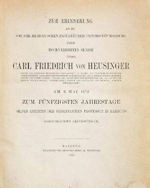 Die Altersdisposition : ein Beitrag zur Physiologie und Pathologie der einzelnen Altersstufen des Menschen ; Festschrift für C. F. Heusinger