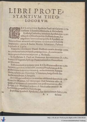 Libri Protestantivm Theologorvm.