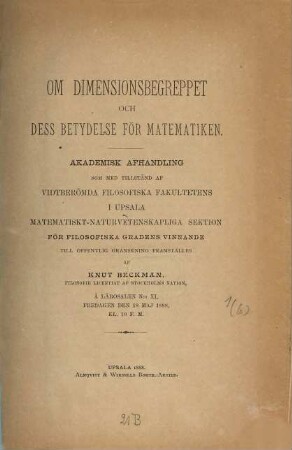Om dimensionsbegreppet och dess betydelse för matematiken