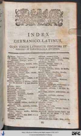 Index Germanico-Latinus, Cujus Vocum Latinarum Synonyma Et Phrases In Phraseologia Invenies.