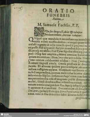 Oratio Funebris Habita a M. Samuele Fuchsio