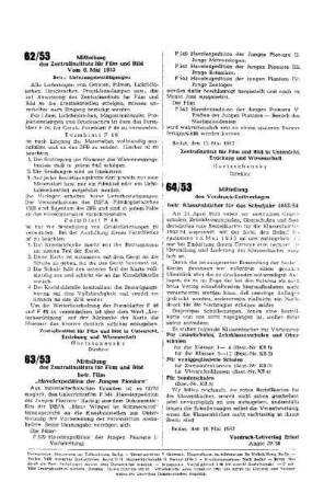 Mitteilungen des Zentralinstituts für Film und Bild : vom 6. Mai 1953 ; 62/53