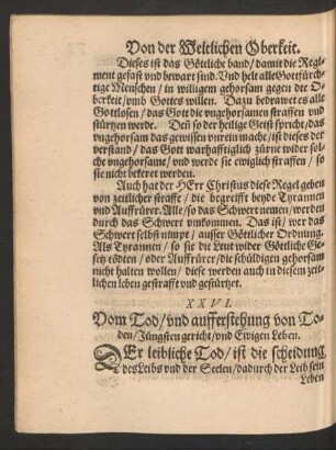 XXVI. Vom Tod/ und aufferstehung von Toden/ Jüngsten gericht/ und Ewigen Leben.