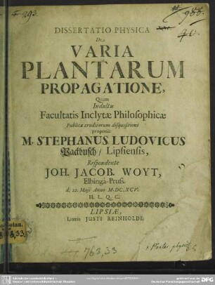 Dissertatio de varia plantarum propagatione